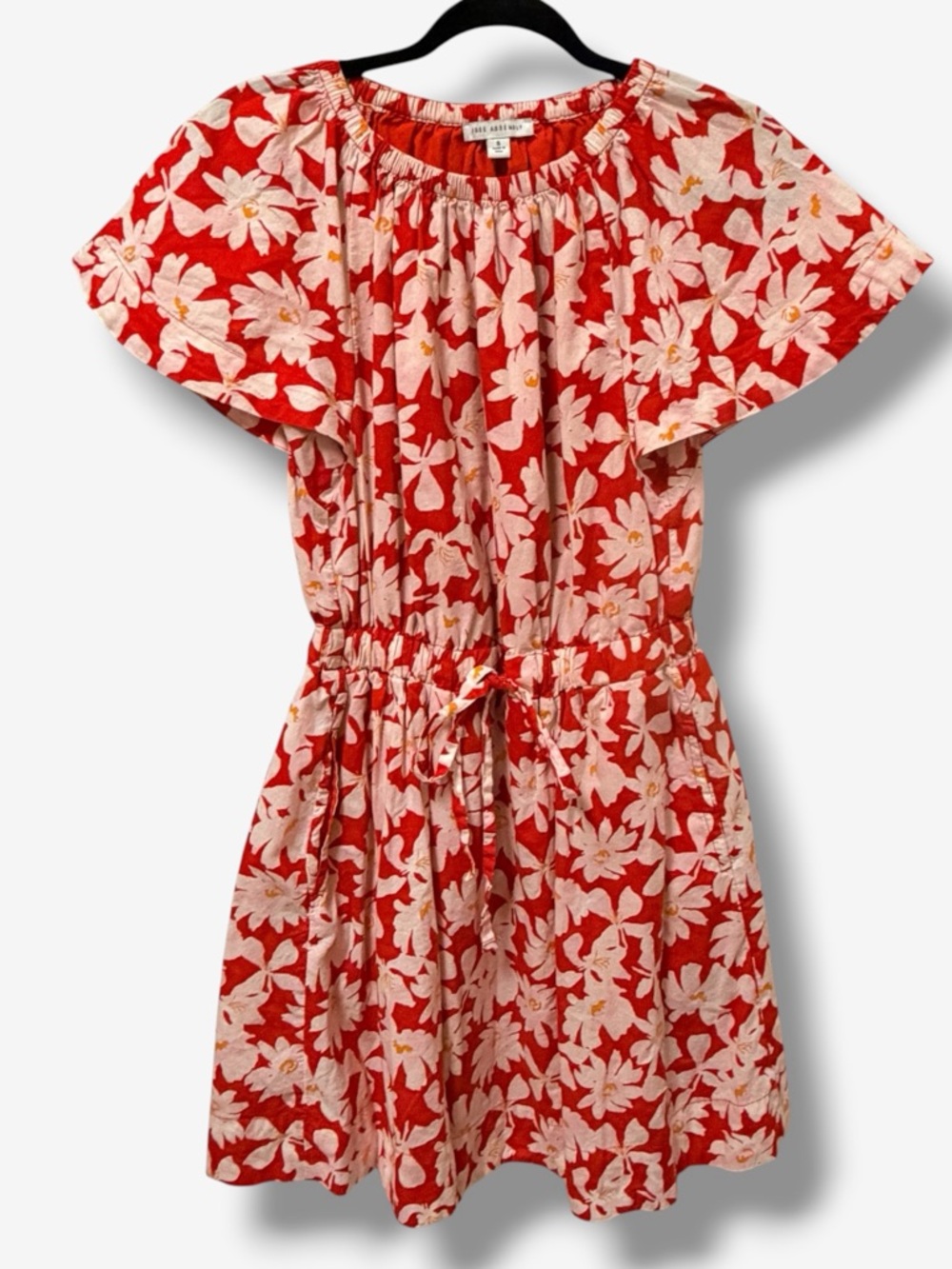 Red Floral Mini Dress Boho Cottagecore Puff Sleeve Cotton Tie Waist Small